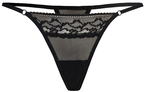 Teyli – verführerischer Mesh-String mit zarten Spitzen-Details, Elegante und Feminine Tanga-Unterwäsche für jeden Anlass.Black L/XL