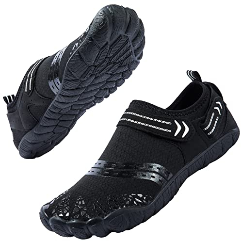 Josaywin Wasserschuhe Herren Schnell Trocknend Barfußschuhe Zehenschuhe rutschfeste Surfschuhe Schwimmschuhe, Schwarz,44.5