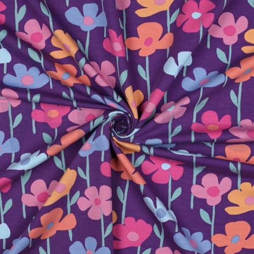 Jersey Stoff mit Blumen bunt als Meterware zum Nähen, 50 cm