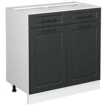 Vicco Küchenunterschrank R-Line, Anthrazit Landhaus, 80 cm | MDF-Front · Ohne Arbeitsplatte · Höhenverstellbare Füße · Metallgriffe · ✓ Leichter Zugriff