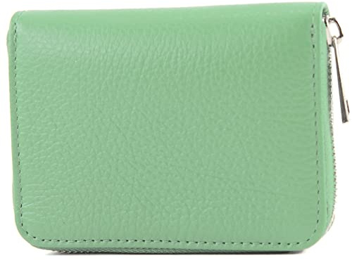 modamoda de P04 Portafoglio da donna in pelle, corto, fatto a mano in Italia, verde pastello, s
