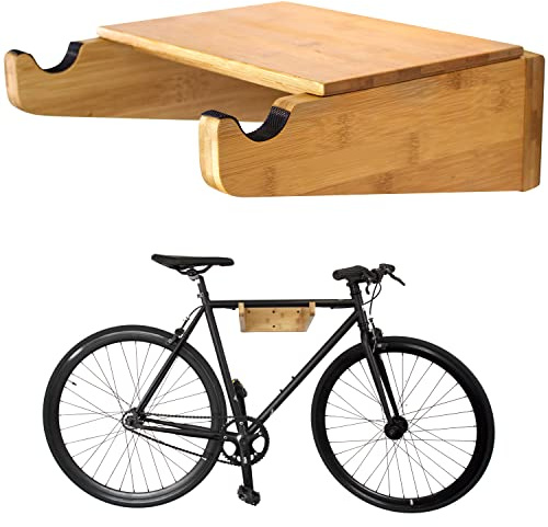 COR Surf Fahrradhalterung - Trägt bis zu 18kg, Bambus Holz Fahrradhalterung mit Regalbrett, Horizontale oder Vertikale Fahrradlagerung, Fahrradaufbewahrung in der Garage mit Montagezubehör