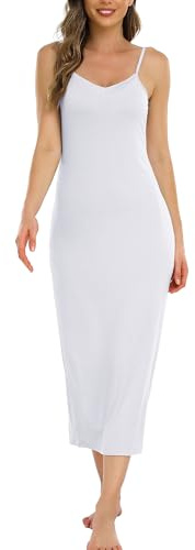 Vlazom Dam hel underklänning sexig mjuk klänning för underklänning spagettirem Cami Slip Chemise V-hals Negligé S-3XL, A-vit, XL