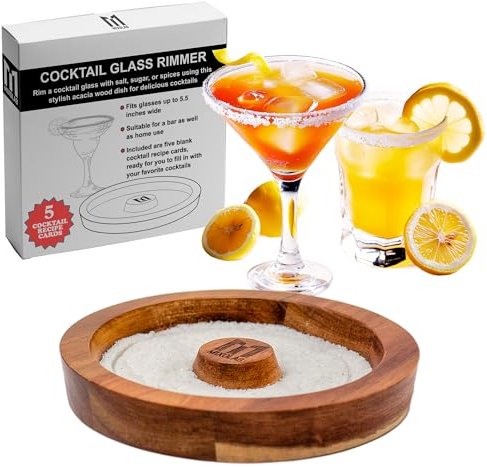 Salt Rimmer for Cocktails - Mess-Free Coating for Margaritas, Bloody Marys, and More - Acacia Wood Bar Tool for Salt and Sugar
