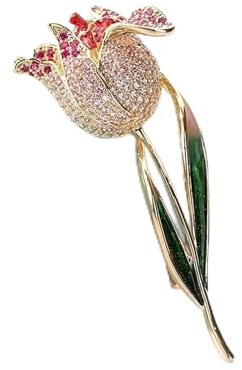 Brooch Lapel Pins Elegant Tulip Pin Brooches for Women Fashion Zircon Corsage Scarf Pins Jewelry Accessories Clothing Bouquet Brooches(Champagne/Red tulip) for Women Girls Costume Accessory