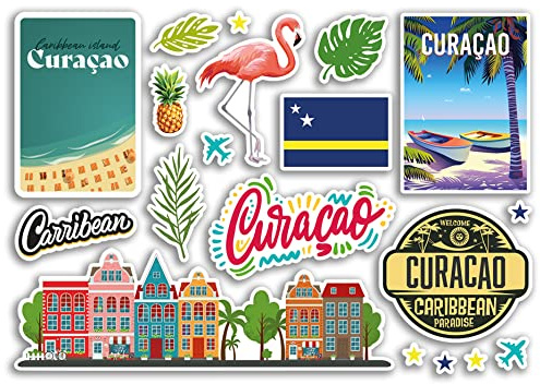 A5 Aufkleberbogen Curacao Sehenswürdigkeiten Vinyl Aufkleber – Karibik Strand Sommer Tropische Küste Flamingo Flughafen Briefmarken Skyline Flagge Karte Reise Urlaub Scrapbooking Gepäck #79211