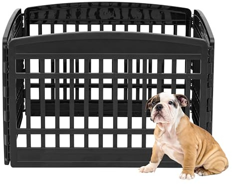 Iris Ohyama, Parc pour Chien Intérieur, Extérieur avec 6 Panneaux & Porte Verrouillable, H60cm, Noir, Cage, Enclos, Cloture pour Chiens, Chiot, Chat, Lapin, Animaux de Compagnie, Plastique, CI-606E
