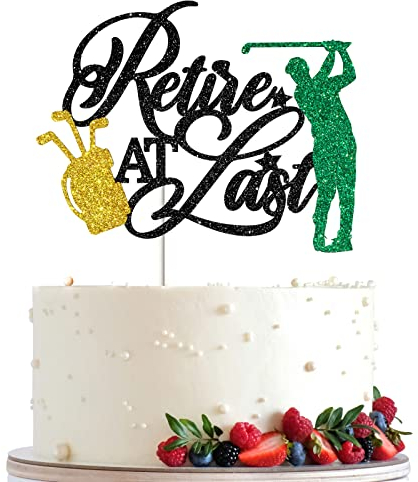 Ambishi Retired at Last Cake Topper, Golf Theme Retirement Party Decoration Cake Picks, Officially Retired Sign Cake Decor for Golf Lover, Men Women Retirement Party Supplies