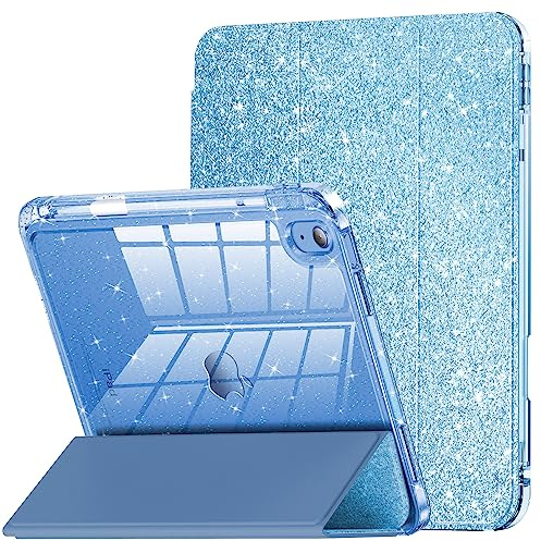 INFILAND Custodia per iPad 11 Generazione A16 11 Pollici 2025/iPad 10 Generazione 10,9 Pollici 2022,Glitterata con Retro Trasparente Brillante, Portapenne, per Bambini e Ragazze (Blu)