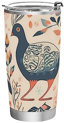 Blumen Gras Vögel Azaleen Blau Orange Gelb Weiß Isolierte Wasserflasche mit Strohhalmen Deckel 12oz Edelstahl Vakuum Wasserflasche für Fitness Büro Student Hopital