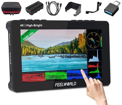 FEELWORLD F6 Pro +Battery +Carry Case 5.5 inch 1600nits Touchscreen DSLR Kamera Field Monitor with 3D LUT F970 External Kit Install for Power Wireless Transmission FHD 1920x1080 4K HDMI