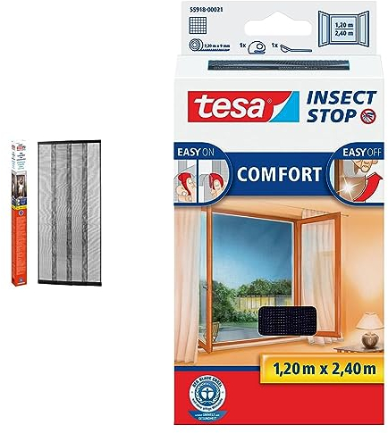 Tesa ALU Lamellentür teleskopierbar - Insektenschutzvorhang mit Lamellen & Insect Stop COMFORT Fliegengitter für bodentiefe Fenster - Insektenschutz selbstklebend