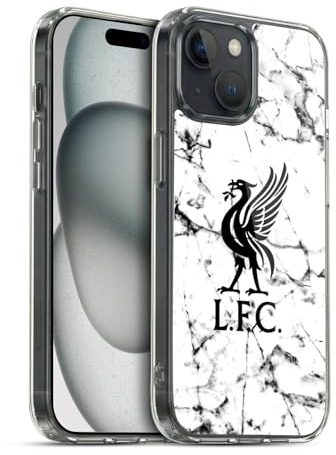 Head Case Designs Offizielle Liverpool Football Club Liver Bird Schwarz Marmor Gelhülle [Militärischer Schutzgrad] Kompatibel Mit Apple iPhone 15 Und Kompatibel Mit MagSafe