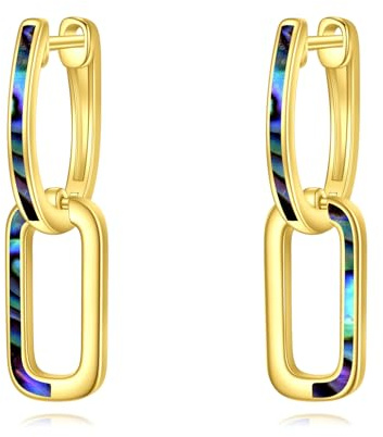 Opal Ohrringe 925 Sterling Silber Geometrische Sechseck/Stern/Büroklammer Creolen Ohrringe Weiß Opal/Abalone Muschel Schmuck Geschenk für Damen Mädchen
