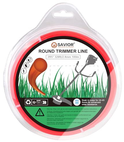 Savior grästrimmer tråd 2,4 mm x 100 m klipptråd trimmer tråd nylon grästrimmerspolar tråd friklippare trådar för gräsmatta ogräs 2,4 mm (0,095 tum) x 100 m rund, orange