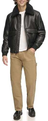 Tommy Hilfiger Herrjacka, fuskläder, bomberjacka, konstläderjacka, Svart fuskpälskrage, L