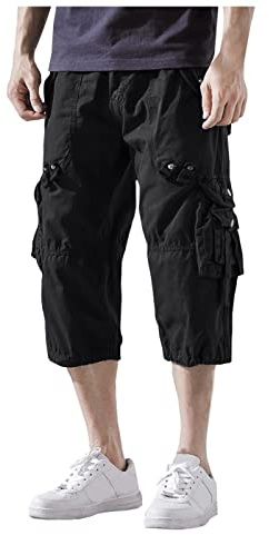Generisch Arbeitslatzhose Herren, Cargo Shorts 3/4 Sommer Kurze Outdoor Kurz Hose Atmungsaktiv Freizeitshorts Mit Multi Taschen Chino Shorts Zunfthose Herren Bermuda (31, Black)