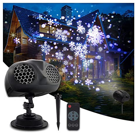 Proyector de luces de copo de nieve de Navidad para exteriores, binoculares dinámicos LED con control remoto RF, IP65 impermeable proyector de nieve para Navidad
