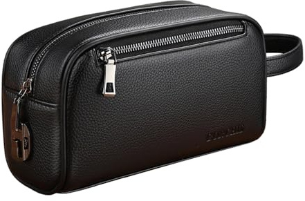 rockible Herren Handtasche mit Handschlaufe PU Business Multi Taschen Herren Clutch, Schwarz mit Schloss