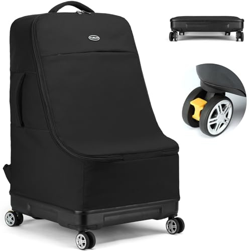 TUGUAN Borsa da viaggio per seggiolino auto per aereo con ruote girevoli, zaino imbottito per seggiolino auto, grande borsa a quadri per cancello, nero, 28 Inches, Zaino da viaggio per seggiolino auto