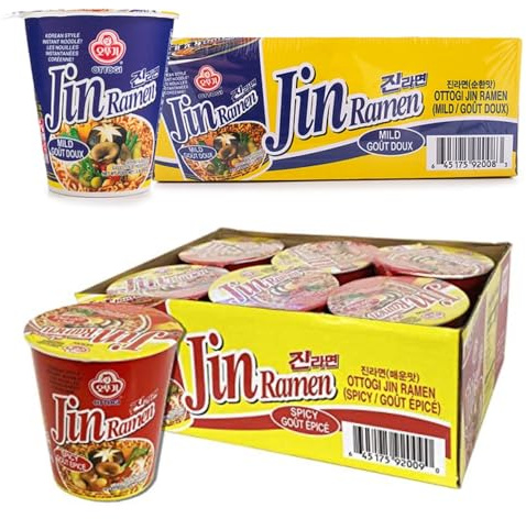 Soupe Jin Ramen Mild et Spicy en Bol de 65G - Offres de 6, 12 et 18 Bols - Livraison Gratuite France (12, 6 bols Mild et 6 bols Spicy)