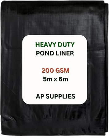 AP Supplies 5m x 6m Black Pond Liner 200g/sqm - Heavy Duty HDPE Material - UV & Tear Resistant, Flexible for Koi & Fish Pools, Water Garden - Ideal for Small to Large Ponds, Wildlife, Underlay