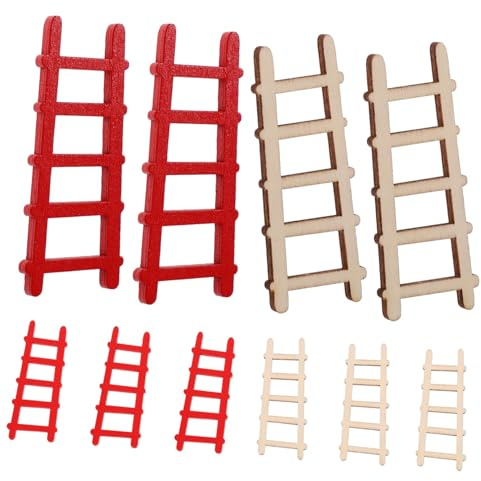 BCOATH 10pcs Miniature Wooden Ladder for Dollhouse and Garden Decor Cute Stylish Mini House Accessories Red Natural for Crafts and Role Playing