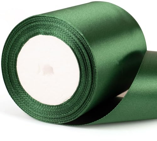 Nastro Verde Scuro Largo 22m x 10cm Nastro di Natale Verde Spesso per Confezioni Regalo, Nastro di Raso Verde Spesso da 10cm (4 pollici) per Albero di Natale Regali Torte Confezioni Regalo di Natale