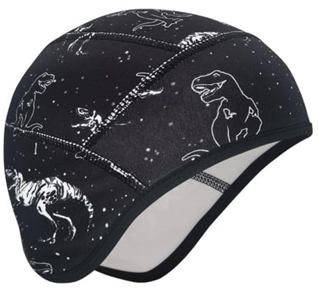 Amexo Fahrrad Mütze Kinder, Helm Unterziehmütze Winter Kinder, Wintermütze für Fahrradhelm, Unisex Kinder Helmmütze Mütze Laufmütze (DE/NL/SE/PL, Alphanumerisch, Einheitsgröße, Schwarz)