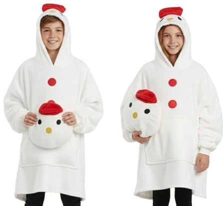 A2Z 4 Kids Girls Boys Snowman Snuggle Oversized Christmas Theme Lounge Hoodie Super Soft Winter Warm Wearable Blanket Hoodie Kids Xmas Gift Snuggle Pullover Dressing Sweatshirt with Cute Snowman Bag