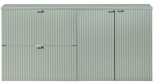 Lomadox Doppel-Waschtischunterschrank 120cm, grün, gerillte Front, hängende Montage, geringe Tiefe 40cm