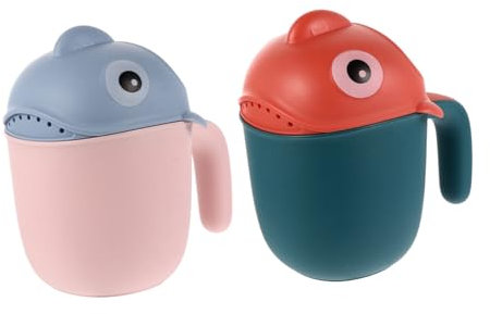 UTHCLO 2stücke Shampoo Ausgussbecher Kindgerechte Badewasser Schaufeln Für Sanftes Haarwaschen Cartoon Hai Design Mit Augenschutz Für Babybadewanne