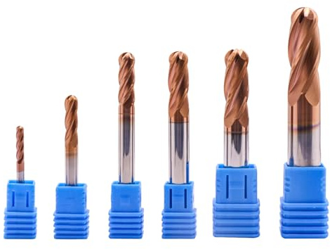 SEFHLI Ball Nose Solid Carbide End Mills Set(1/8, 3/16, 1/4, 5/16, 3/8, 1/2), 6Pcs End Mill Bit Set - TiSiN Coated, 4 Flute, 30 Degree Helix, Polished Shank, CNC Router Bit