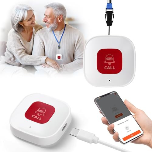 Renborn Wifi Elderly Panic Call Button Alarm, Home Emergency Pager Alert System for Seniors/Patient/Handicapped/Kids, Smart SOS Wireless Caregiver Life Alert, APP Monitoring, No Monthly Fee