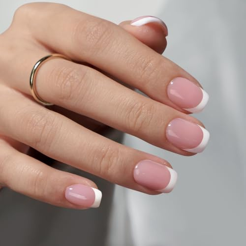 BTArtbox Press On Nails, Silken Halo, Extra Short Square, French Tip, 30Ct | Lamp-Curable 4-Week Wear, Salon-Quality Natural Nails, 10-Minute Easy Daily Application, 15 Sizes, All-in-One Complete Kit