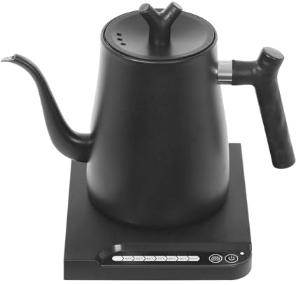 Bouilloire en acier inoxydable 1000 W, capacité 1 l, bouilloire, 7 réglages de température réglables 45 à 100 degrés, 304 avec socle pour préparer du café, du thé, etc. (noir)