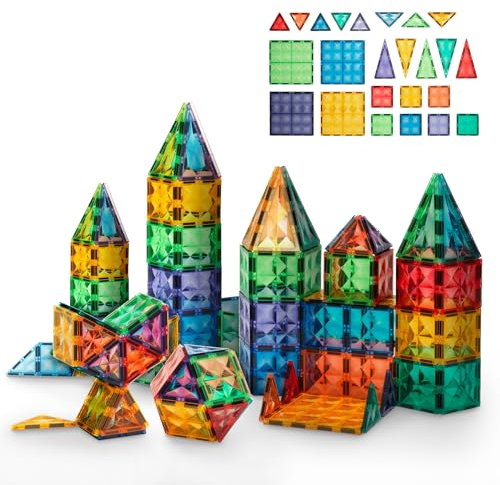 Panduro Magnetic Tiles Mega-Kit – 100 Magnetische Bausteine in Verschiedenen Formen – Kreatives STEM-Spielzeug für Kinder – Kompatibel Sets