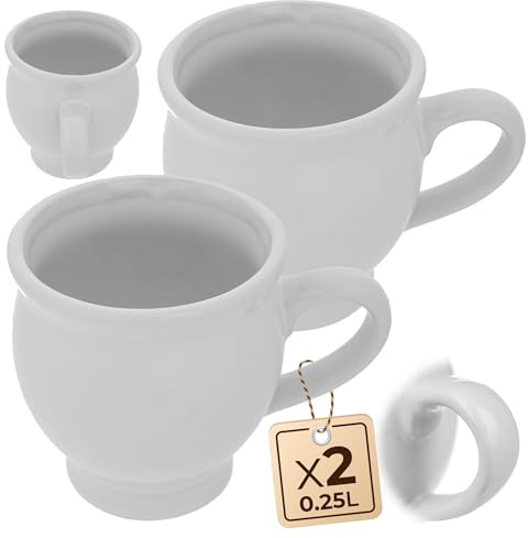 KADAX Vasos de gres de 250 ml para vino caliente, 2 unidades, taza de gres con asa, taza de cerámica, taza de té, taza de café, taza de cerámica (blanco)
