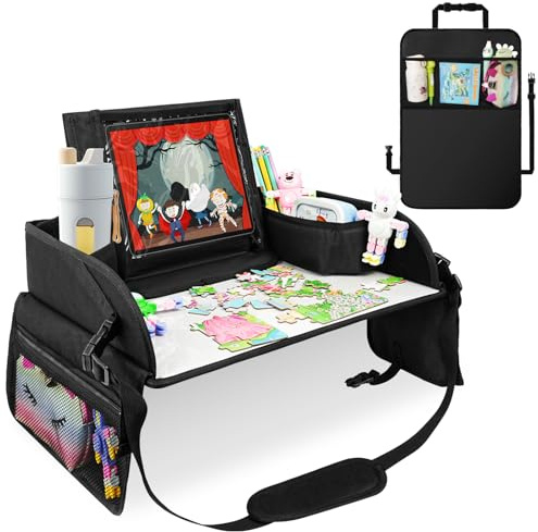 Adiwo 1 Pièce Plateau de Voyage pour Enfant, 1 Pièce Protection Dossier Voiture, Plateau Voiture Enfant avec Sac de Rangement et Tapis de Protection pour Dossier de Voitures pour SUV, Jeeps, Camions