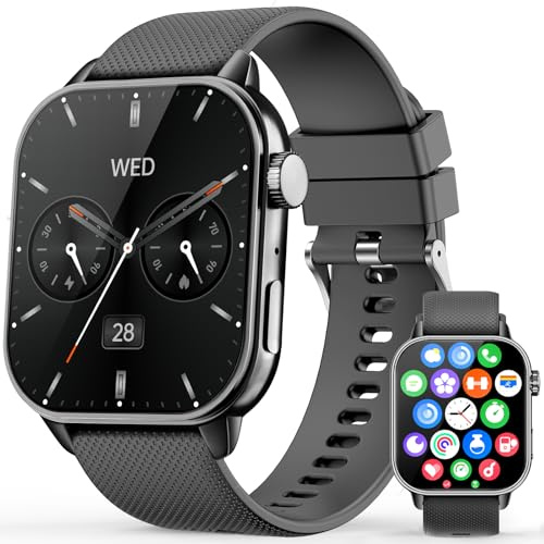 MFVLP Smartwatch Damen Herren, 1,85 HD AMOLED Touch Fitnessuhr mit Bluetooth-Anrufe,120+Sportmodi Fitness Tracker mit Puls-SpO2-Schlaf-monitor, IP68 Wasserdicht Sportuhr für Android iOS, Schwarz