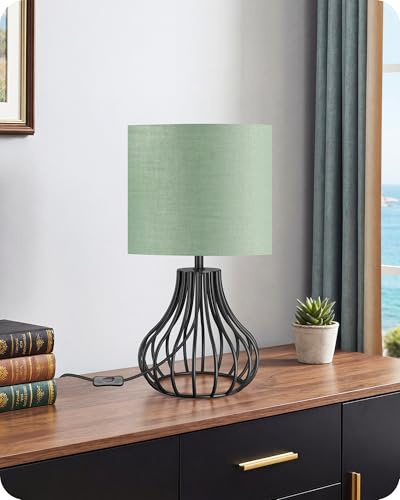 GOEBLESON Kleine Nachttischlampe, moderne Tischlampe Grün Schwarz | mit E27 4W LED Birne, Fensterbank Lampe, Industrial Landhause Tischleuchte mit Kabel, für Nachttisch, Schlafzimmer, Hotel