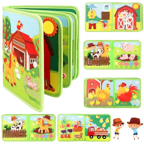 Kyteazr 25‑in‑1 Bauernhof Montessori Busy Board ab 1 Jahr für unterwegs | Quiet Book Reisespielzeug, Geschenk für Mädchen & Jungen, unterhaltsames Kinderspielzeug zur frühkindlichen Förderung