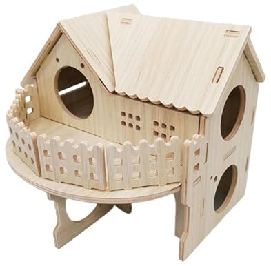 Guangcailun Einzigartiges Hamsterhaus aus Holz mit geräumigem Versteck für Kleintiere zum Spielen, Ausruhen, Schlafen und Knabbern. Inklusive Zubehör für Rennmauskäfige und abnehmbarem Versteck.