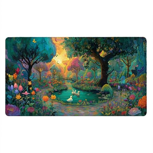 Tappetino Mouse Gaming XXL, 2000x1000x3mm Grande Tappetino Scrivania Cuciti Base in Gomma, Mouse Pad Impermeabile Antiscivolo, PC Desktop Ufficio, Migliora Precisione Velocità (Anatra Fiori) xR7-883