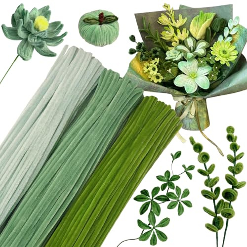 Pfeifenreiniger 300 Stück, 3 Farben 30CM Grün, Pfeifenputzer zum Basteln | YUJINGTING Pipe Cleaner Flower Set, Basteln Blumen, Chenilledraht, für Kreative DIY Projekte Dekorationen