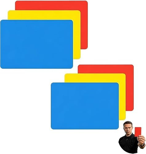 PKYTOTST 6 Stück Schiedsrichter Karten Set, Rote Gelbe und Blaue Karte aus PVC, Wetterfeste Schiri Karten, Schiedsrichter Set Fußball Zubehör für Profi- und Schulsport 8x11cm