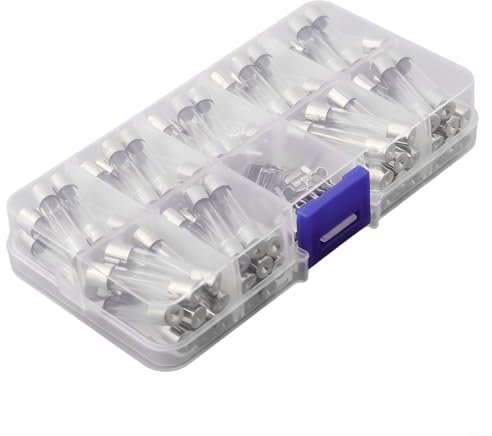 Assortimento di 72 fusibili in vetro, 6 x 30 mm, ad azione rapida, 0,5 A-30 A, 250 V, con scatola e 10 supporti per elettronica di auto e barche