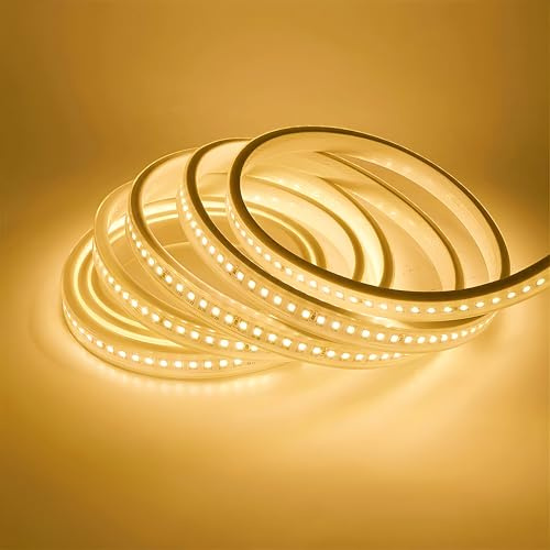 ONSSI® Tiras LED SMD2835 120 Led/m 220v (Luz Cálida,3M) IP65 Impermeable Tira Led Sin Alambre con Enchufe