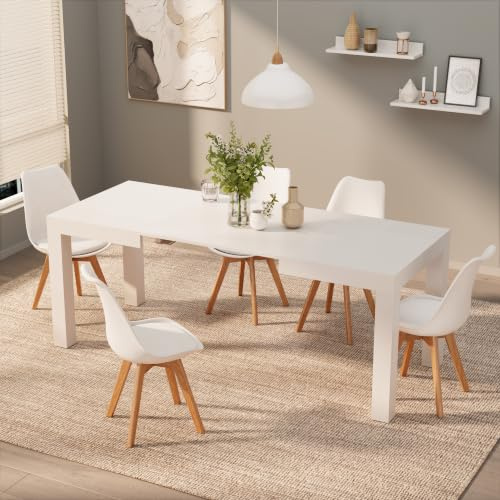 MOBILI FIVER, First ausziehbarer Tisch, 120(200) x80 cm, Esche, Weiß, Made In Italy