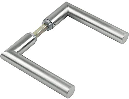 JUVA Türbeschlag Edelstahl Türgriff Gehrung Drückerpaar Zimmertür - L-Form Türklinke 1802 | Türdrücker für Rosetten-Garnituren zum Nachrüsten | Edelstahl matt | 1 Paar - Türgriffe mit Drückerstift